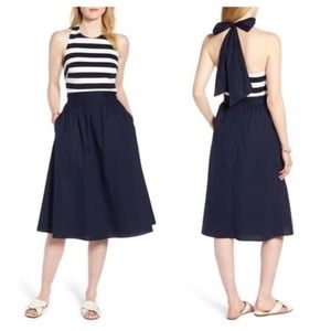 1901 navy striped midi halter dress with pockets